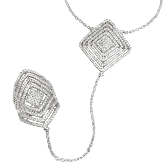 New Rhinestone Art Deco Bracelet Ring wristlet - Picture 2 of 3